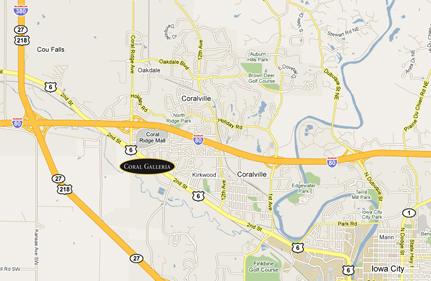 Coral Galleria is located on Highway 6 and Highway 80 west of Iowa City
